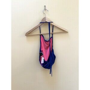 Cape Clique Y2K Blue Pink Halter Mesh Rave Top Medium NEW with Tag